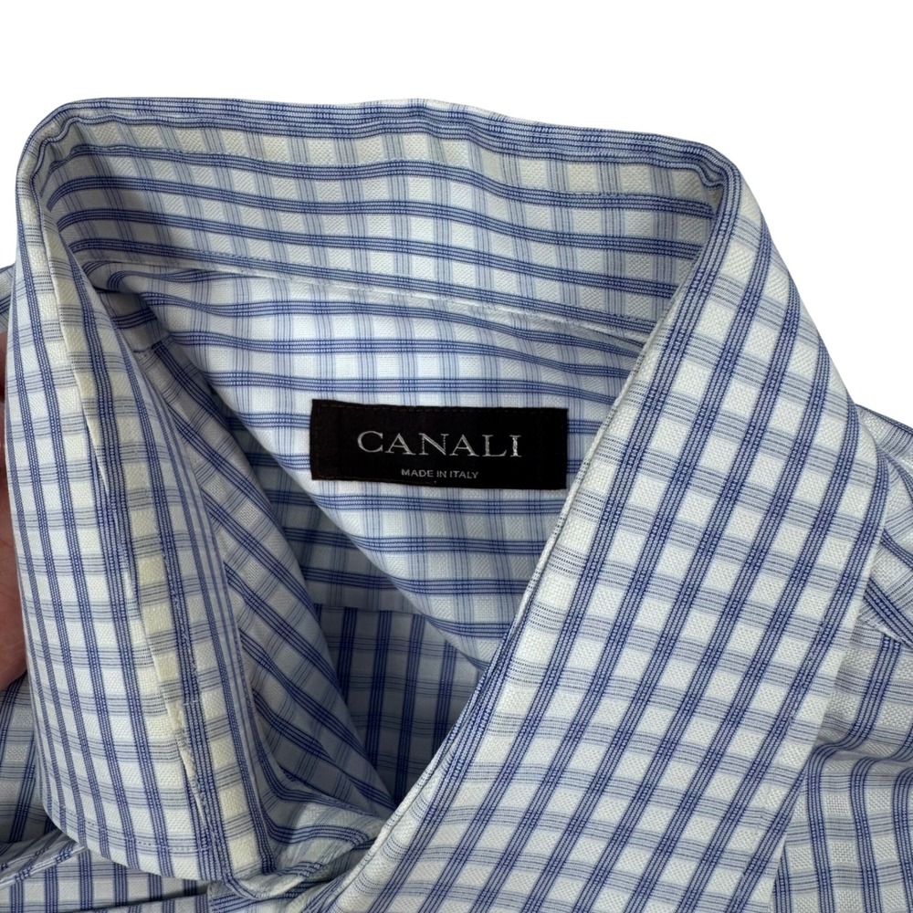 Canali Dress Shirt 43/17 Blue Gingham French Cuff Italian Quiet Luxury Preppy - Picture 2 of 16